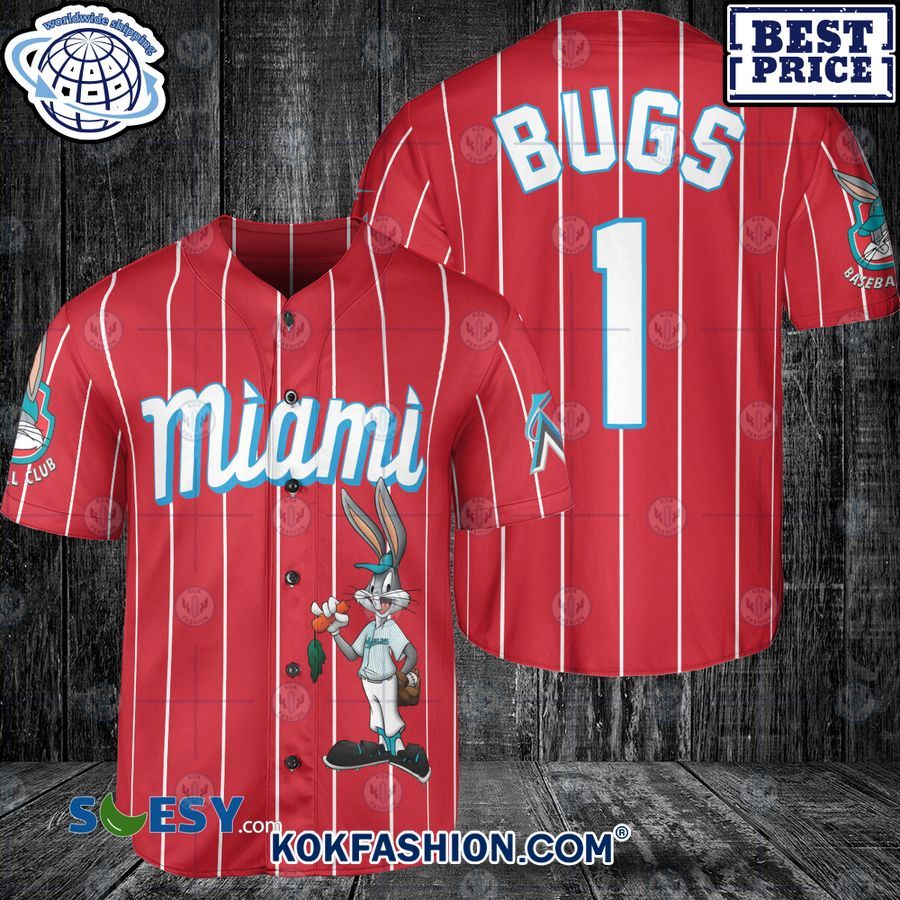 Miami Marlins Looney Tunes Bugs Bunny Red Baseball Jersey