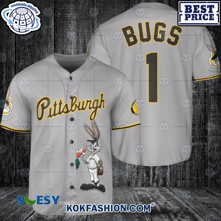 Pittsburgh Pirates Looney Tunes Bugs Bunny Gray Baseball Jersey -   Worldwide Shipping